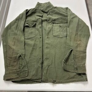 Vintage USMC Military Utility Shirt Olive Drab Green OG-107 Field Jacket Stencil